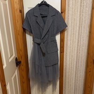 Gray Short Sleeve Blazer with Tulle Skirt